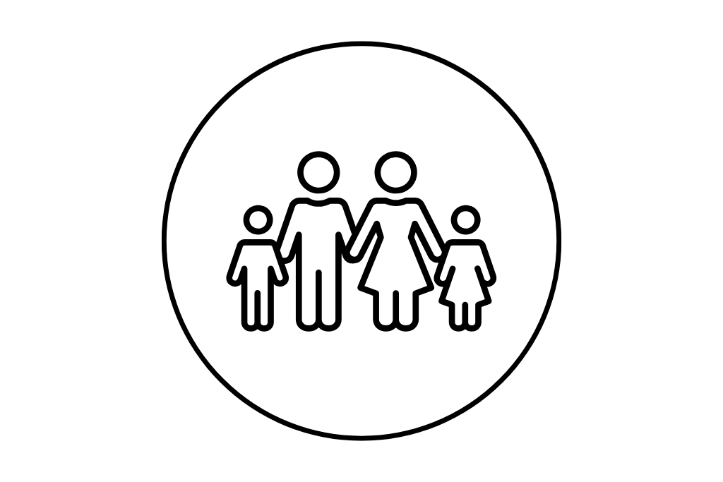 Click here for Prayers for Family and Kids Icon of a family (parents and two children) holding hands, representing prayers for family and kids.